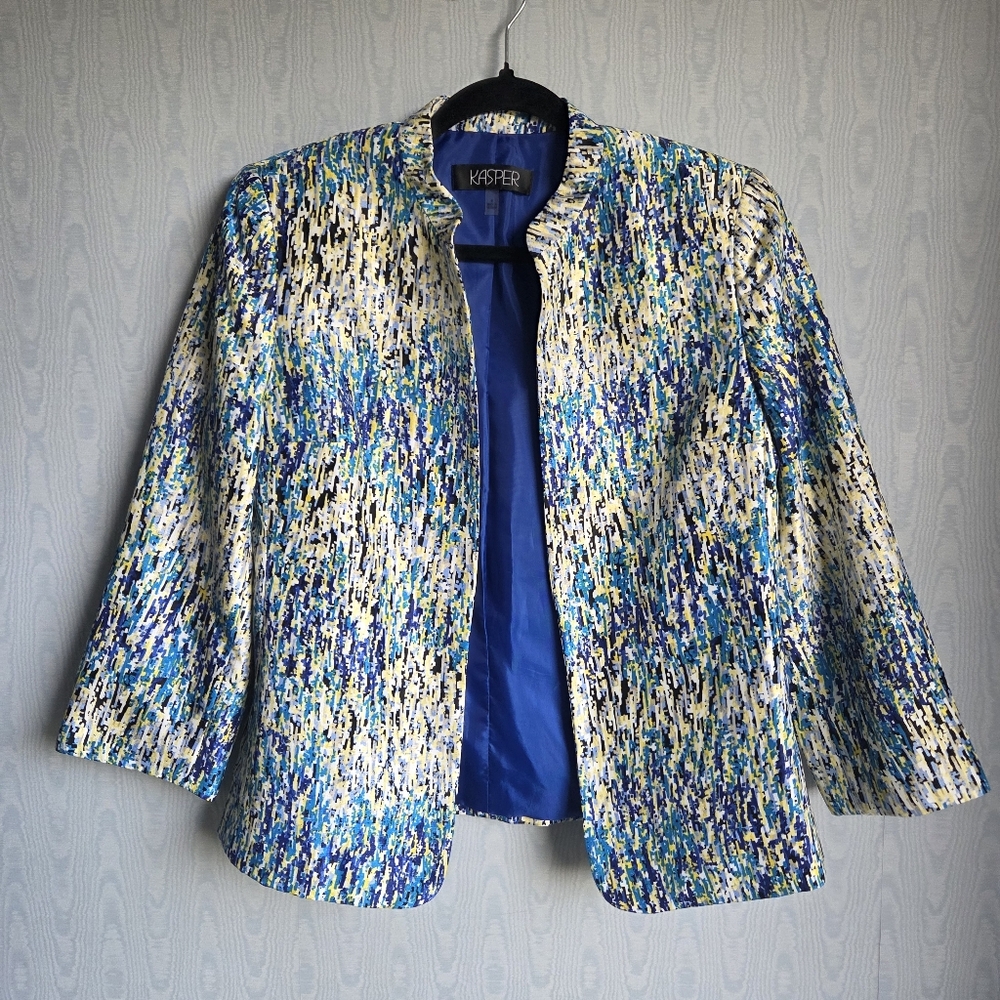 Kasper Multicolor‎ Abstract Long Sleeve Mid Length Open Front Jacket Blazer 6
